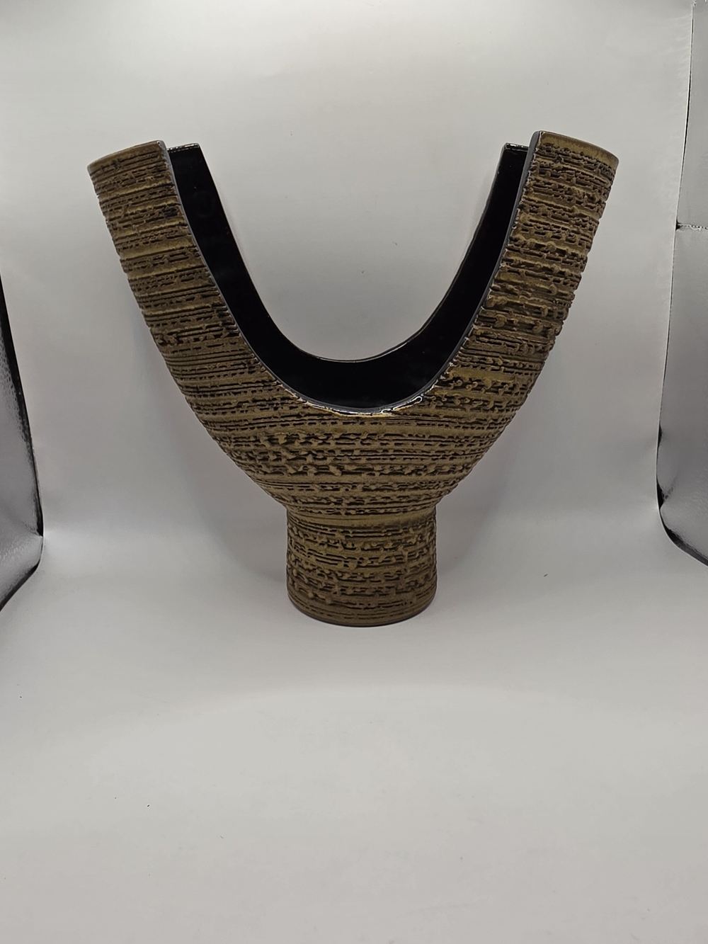Vintage Mid-Century Japanese Ceramic "Y" Shaped Art Pottery Vase Mustard Gold
